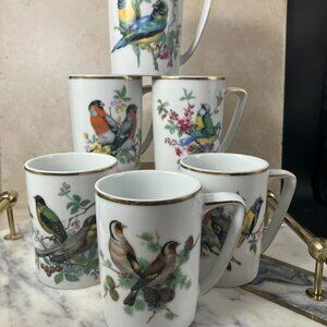 Set Of 6 Vintage Knobler Song Birds Cups Porcelian 1990's Japan